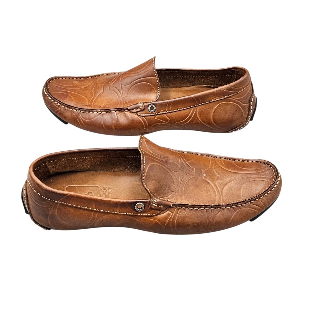 Coach Men's Size 10.5 D US Evan Brown Logo Embossed Driving Loafers Shoes READ - Picture 6 of 8